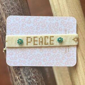 Miyuki Seed Beaded Peace Bracelet with Teal Flower Accents